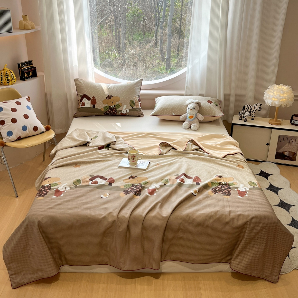 91家纺网 家纺一手货源 找家纺 羚羊语家纺 2026新款全棉印花仿锦氨凉感丝夏被100纯棉空调被卡通两用多功能被子被芯小冰皮冰淇淋夏凉被 艾尔的伙伴