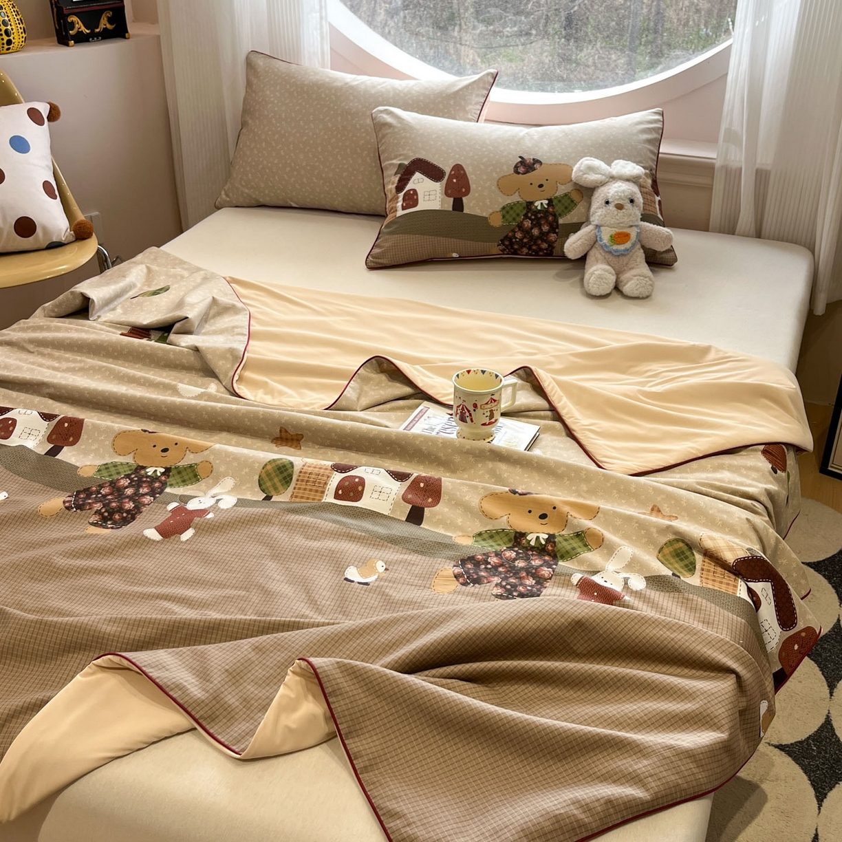 91家纺网 家纺一手货源 找家纺 羚羊语家纺 2026新款全棉印花仿锦氨凉感丝夏被100纯棉空调被卡通两用多功能被子被芯小冰皮冰淇淋夏凉被 艾尔的伙伴