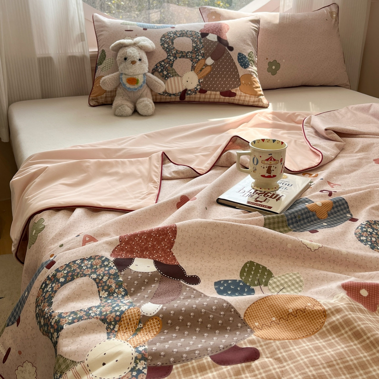 91家纺网 家纺一手货源 找家纺 羚羊语家纺 2026新款全棉印花仿锦氨凉感丝夏被100纯棉空调被卡通两用多功能被子被芯小冰皮冰淇淋夏凉被 苏西的兔子