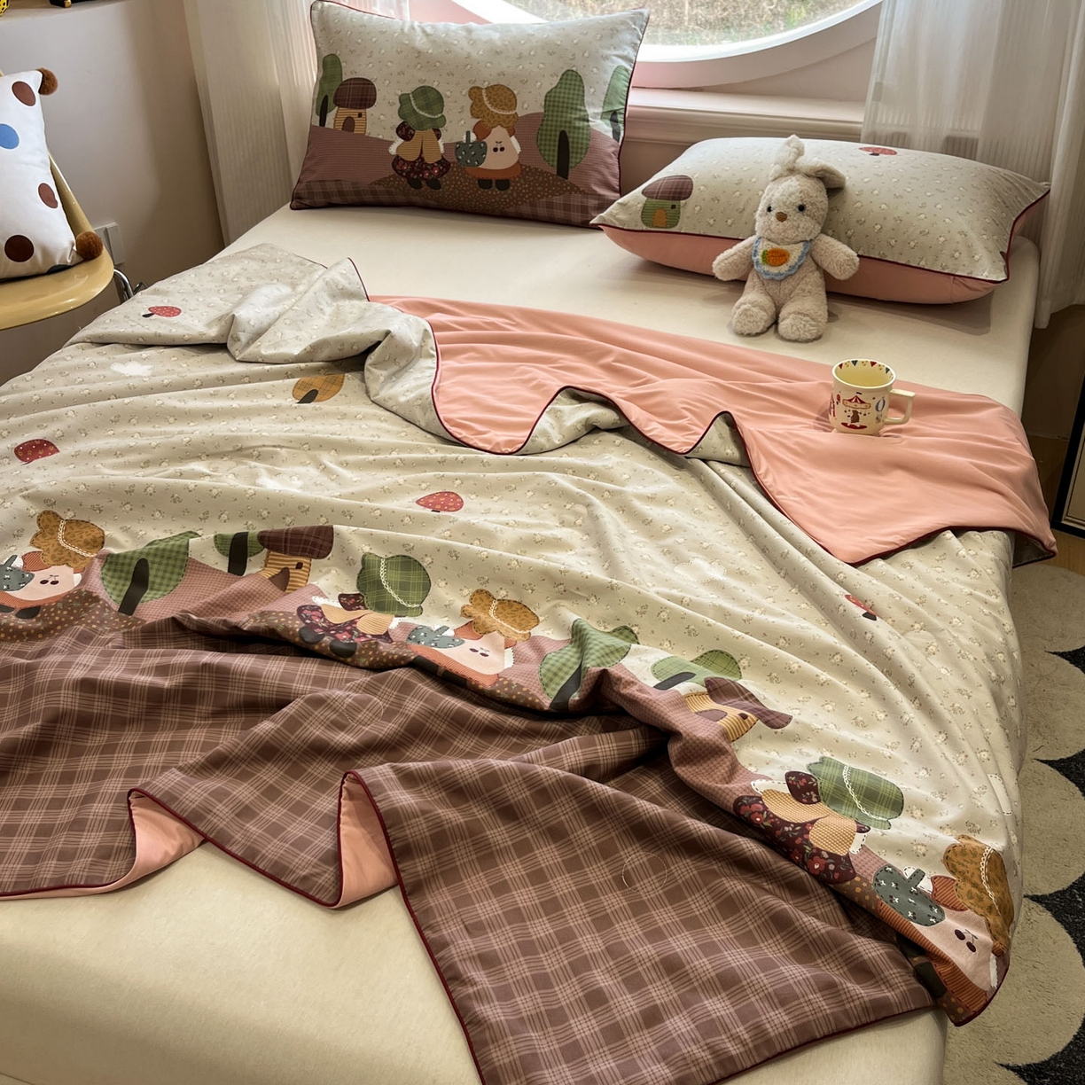 91家纺网 家纺一手货源 找家纺 羚羊语家纺 2026新款全棉印花仿锦氨凉感丝夏被100纯棉空调被卡通两用多功能被子被芯小冰皮冰淇淋夏凉被 懒懒树屋