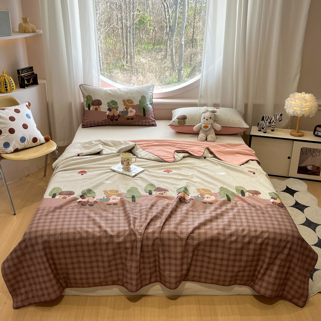 91家纺网 家纺一手货源 找家纺 羚羊语家纺 2026新款全棉印花仿锦氨凉感丝夏被100纯棉空调被卡通两用多功能被子被芯小冰皮冰淇淋夏凉被 懒懒树屋