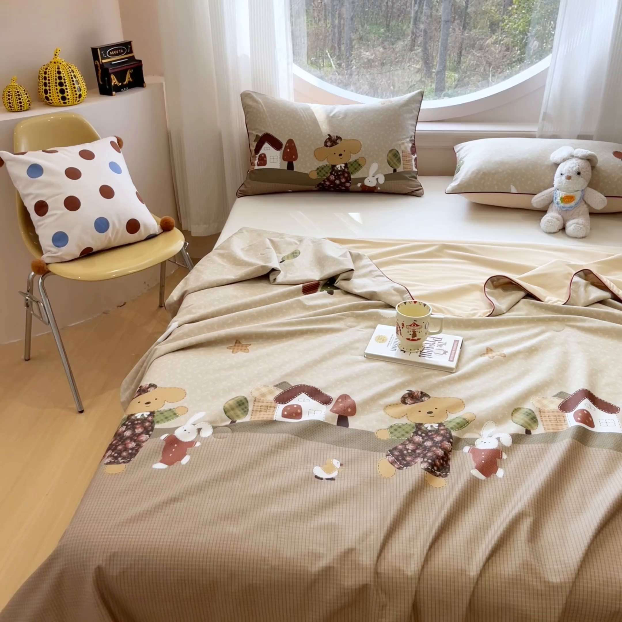 91家纺网 家纺一手货源 找家纺 羚羊语家纺 2026新款全棉印花仿锦氨凉感丝夏被100纯棉空调被卡通两用多功能被子被芯小冰皮冰淇淋夏凉被 艾尔的伙伴