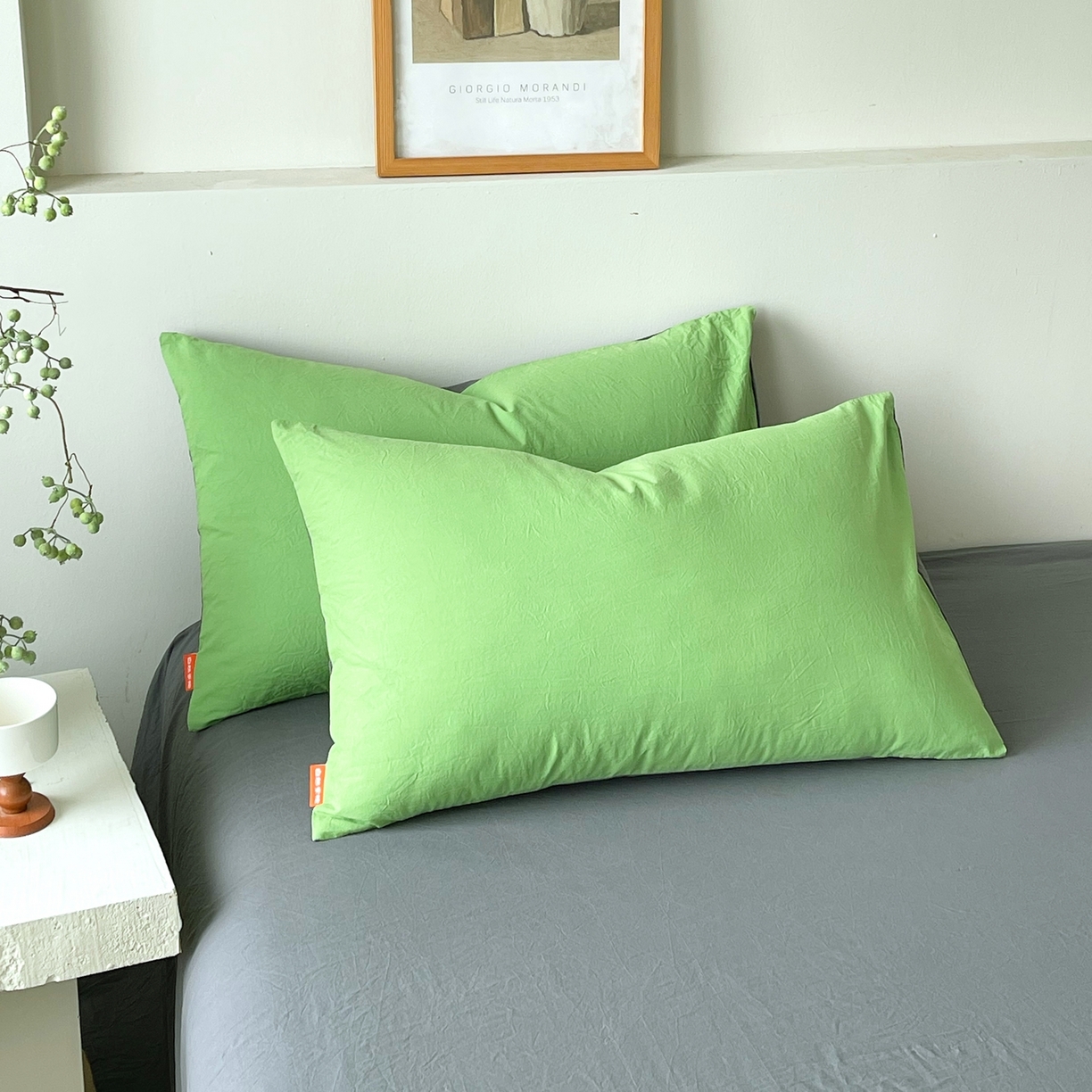 春皖家纺 2026春夏新款双拼全棉水洗棉单枕套枕套单件单品枕套 青草绿-墨灰