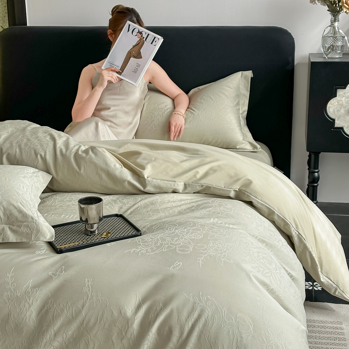 91家纺网 家纺一手货源 找家纺 （总）宅家居 2026新款轻奢A类60支立体浮雕长绒棉纯棉提花贡缎全棉四件套光泽绸缎感三件套