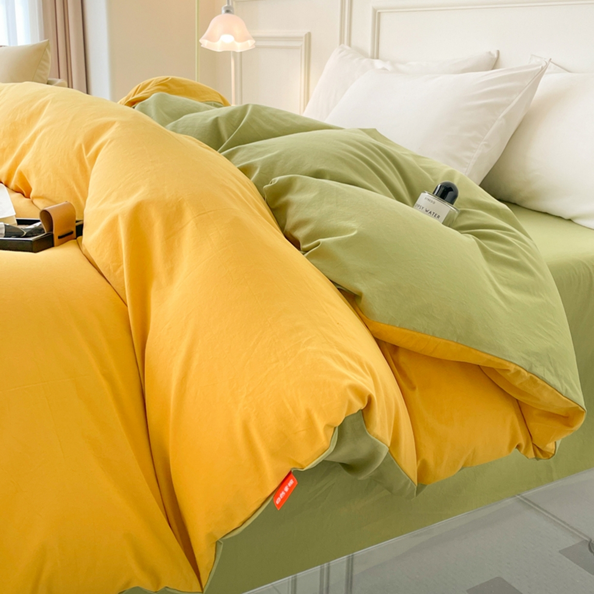 91家纺网 家纺一手货源 找家纺 春皖家纺 2026春夏新款双拼全棉水洗棉单被套被套单件单品被套 深黄-果绿