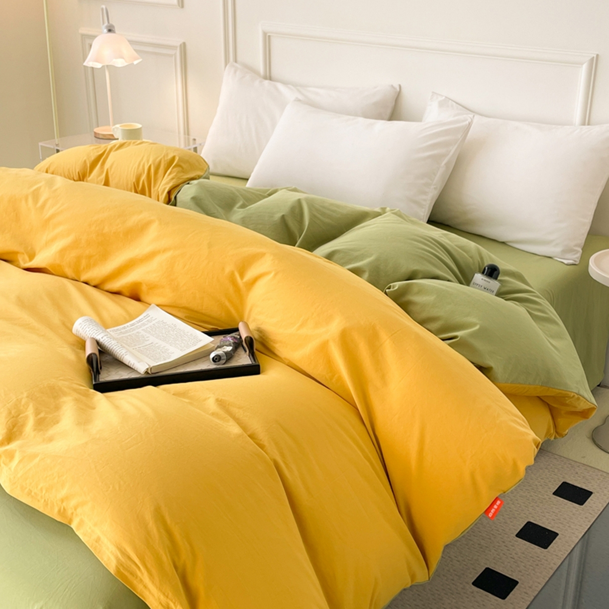 91家纺网 家纺一手货源 找家纺 春皖家纺 2026春夏新款双拼全棉水洗棉单被套被套单件单品被套 深黄-果绿