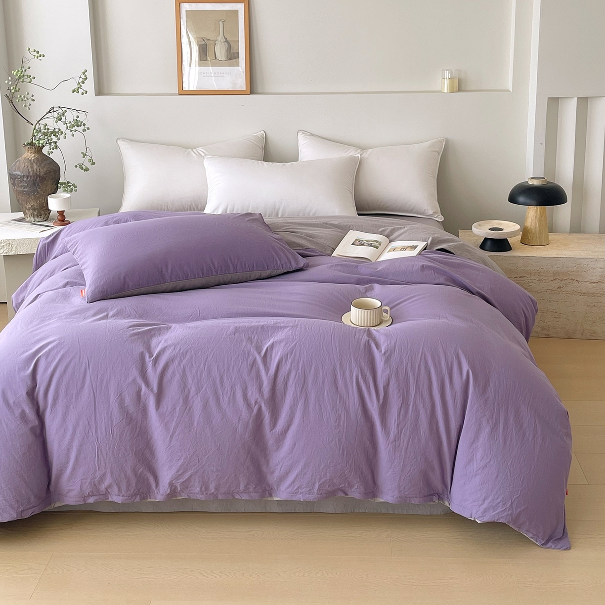 91家纺网 家纺一手货源 找家纺 春皖家纺 2026春夏新款双拼全棉水洗棉单被套被套单件单品被套 水晶紫-浅灰