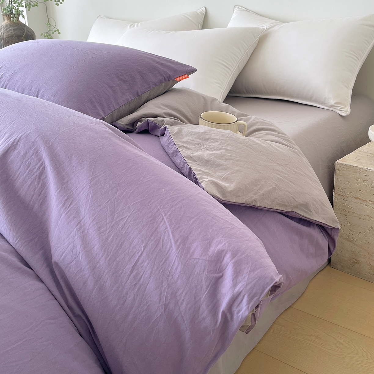 91家纺网 家纺一手货源 找家纺 春皖家纺 2026春夏新款双拼全棉水洗棉单被套被套单件单品被套 水晶紫-浅灰