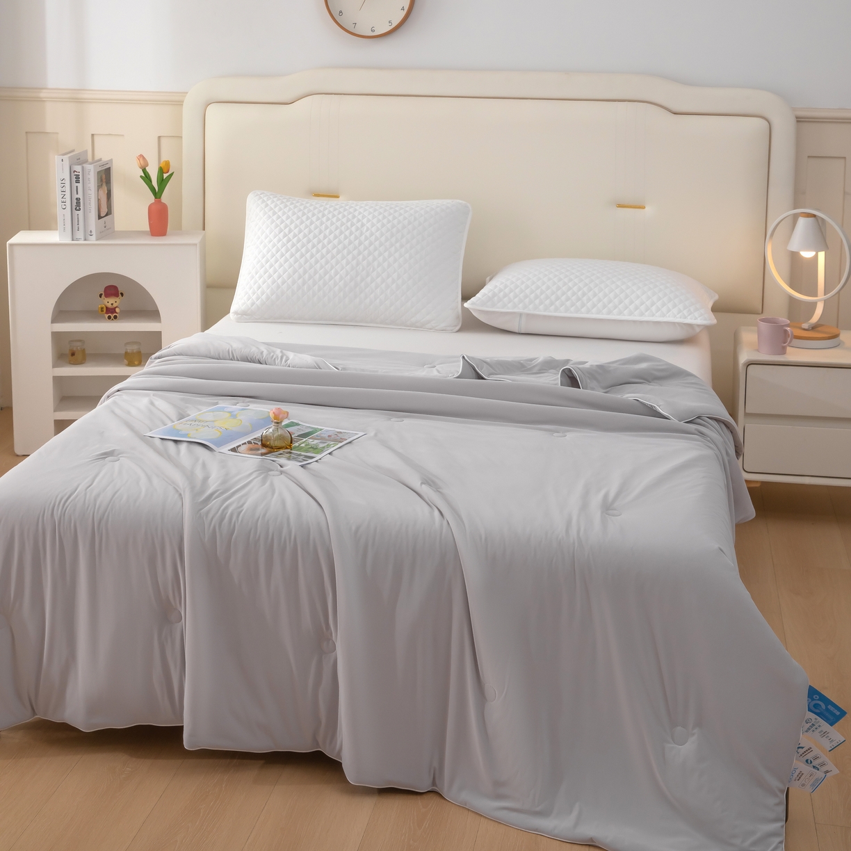 91家纺网 家纺一手货源 找家纺 木兰花 2026新款凉感A类氨纶凉感丝夏被空调被夏凉被 优雅灰