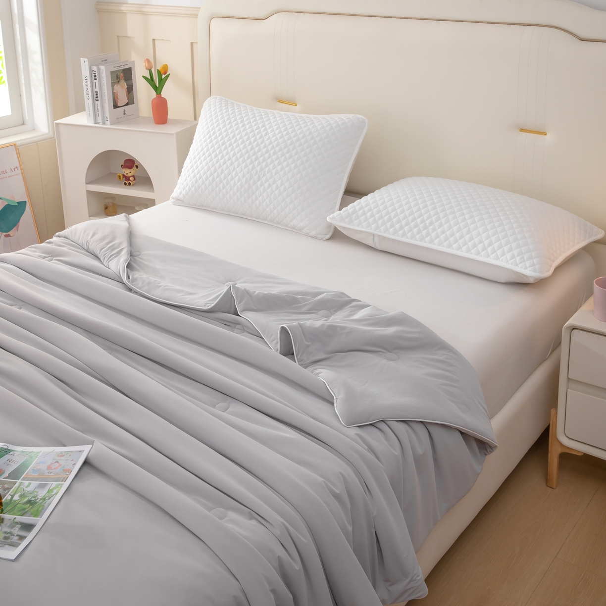 91家纺网 家纺一手货源 找家纺 木兰花 2026新款凉感A类氨纶凉感丝夏被空调被夏凉被 优雅灰