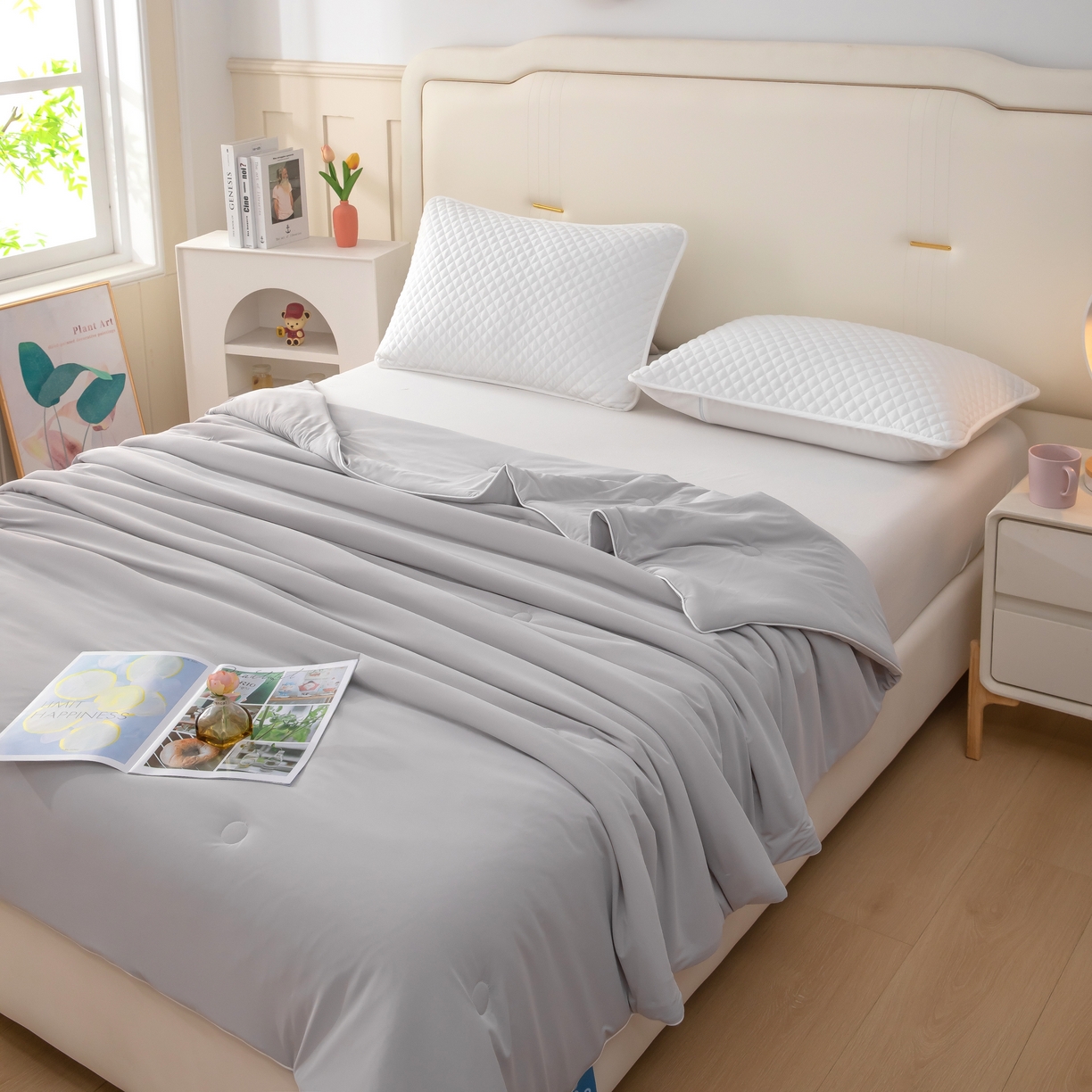 91家纺网 家纺一手货源 找家纺 木兰花 2026新款凉感A类氨纶凉感丝夏被空调被夏凉被 优雅灰