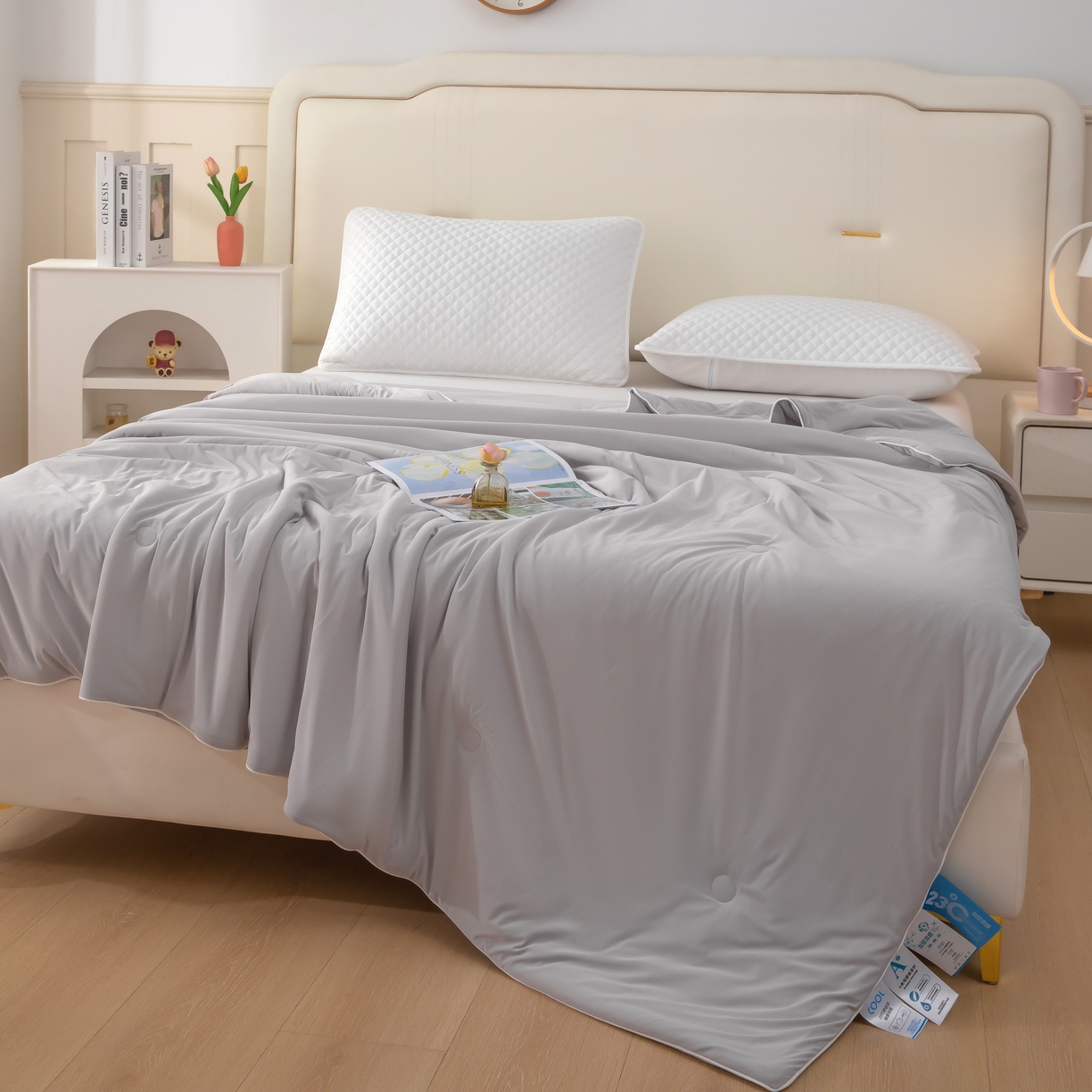 91家纺网 家纺一手货源 找家纺 木兰花 2026新款凉感A类氨纶凉感丝夏被空调被夏凉被 优雅灰