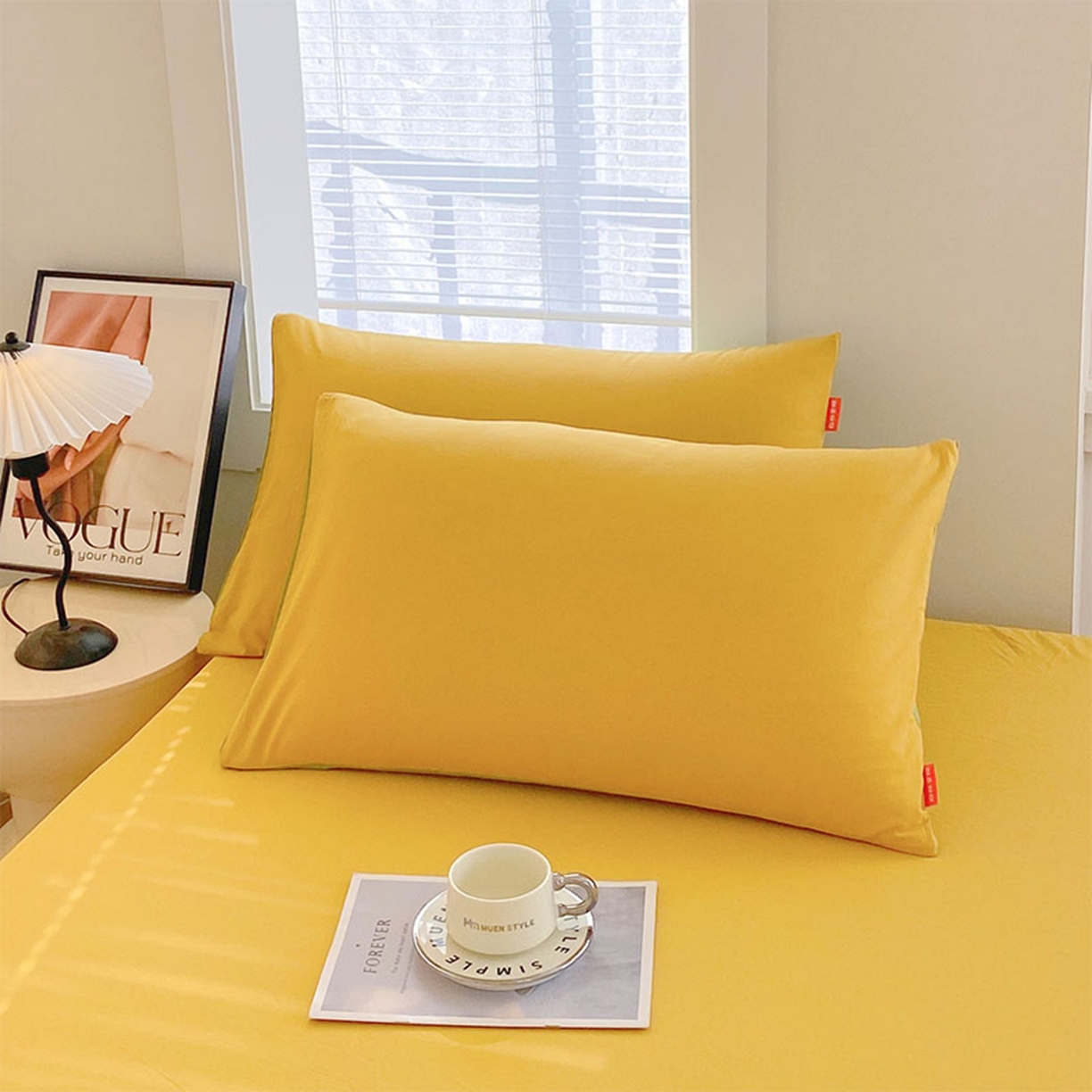 91家纺网 家纺一手货源 找家纺 春皖家纺 2026春夏新款双拼全棉水洗棉单枕套枕套单件单品枕套 深黄-果绿