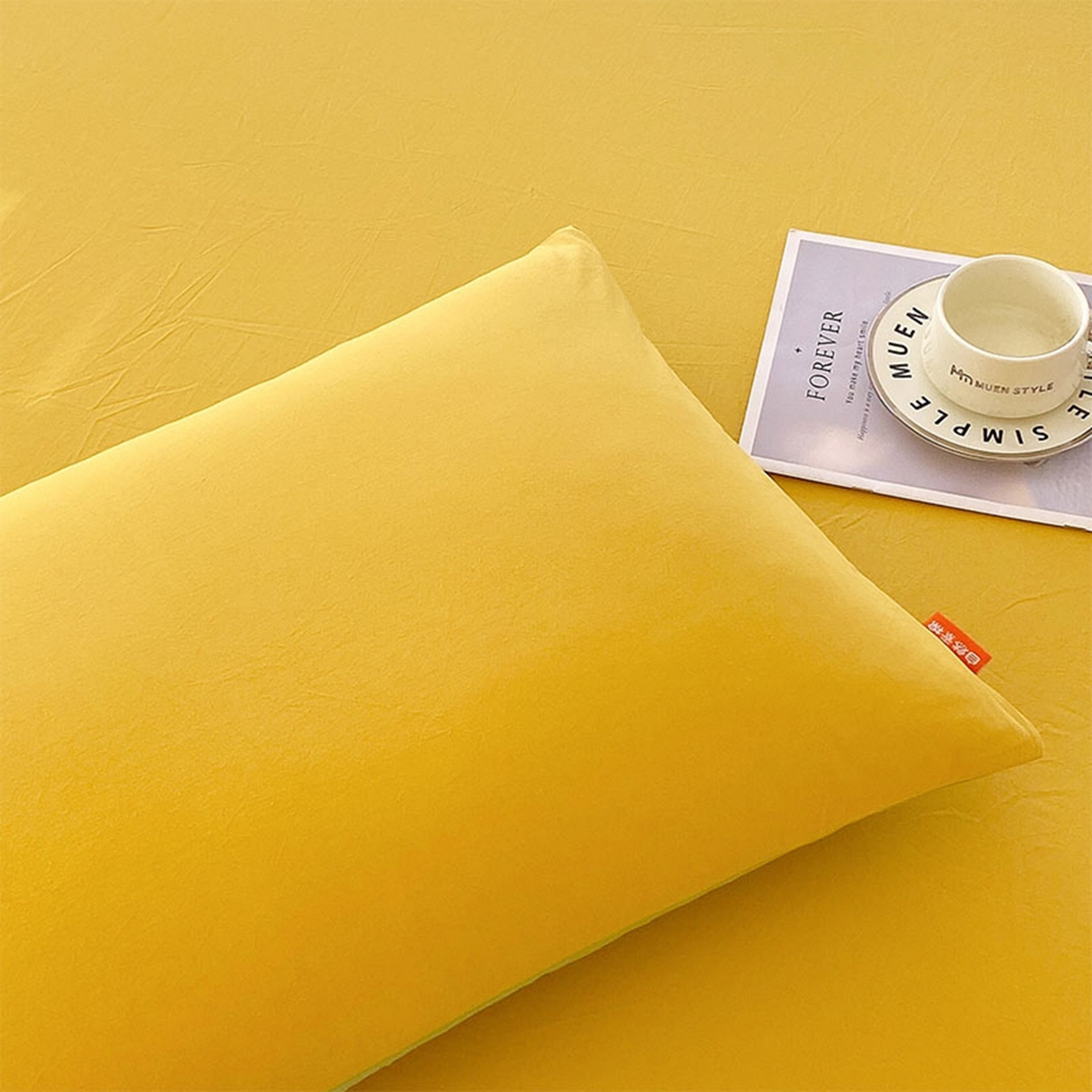 91家纺网 家纺一手货源 找家纺 春皖家纺 2026春夏新款双拼全棉水洗棉单枕套枕套单件单品枕套 深黄-果绿