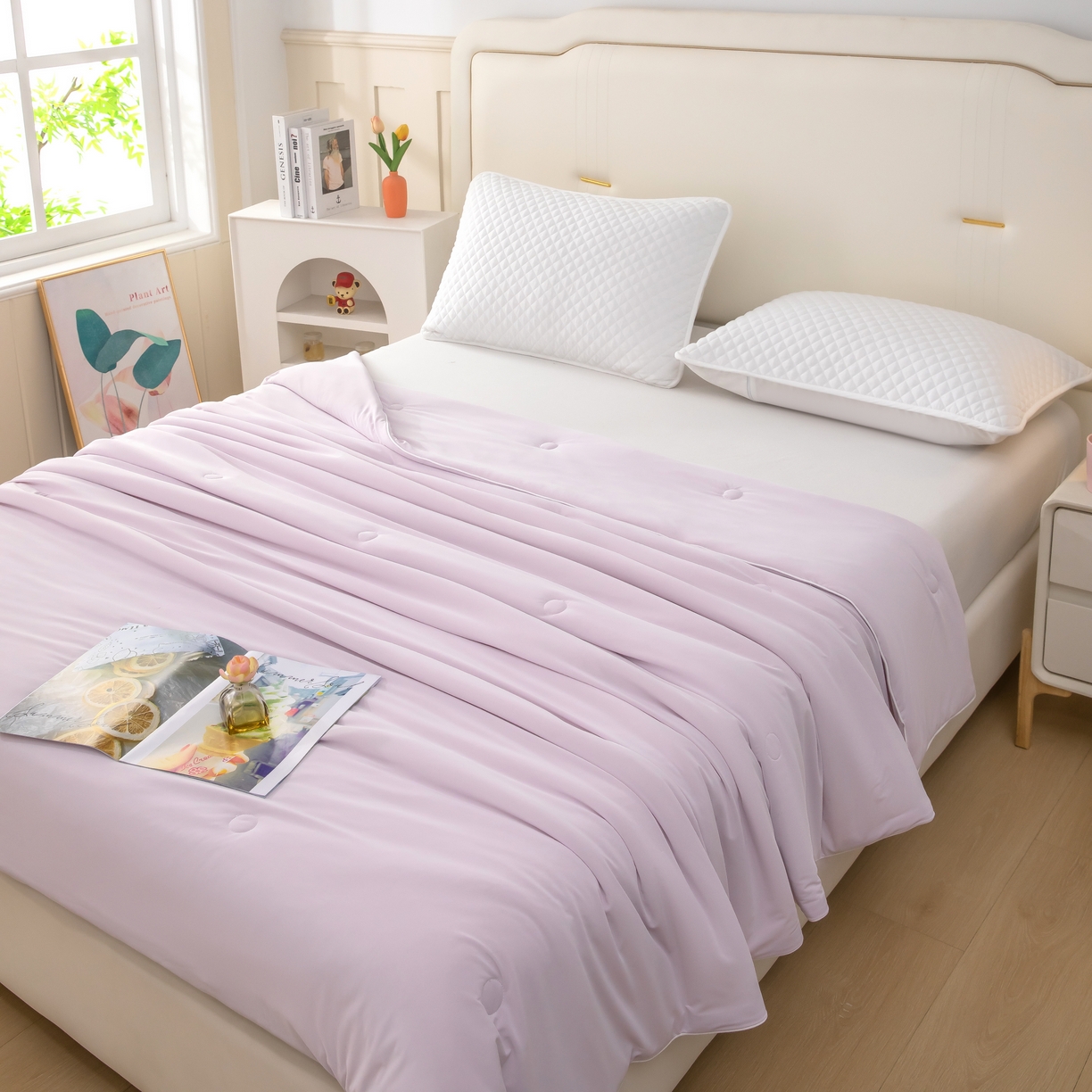 91家纺网 家纺一手货源 找家纺 木兰花 2026新款凉感A类氨纶凉感丝夏被空调被夏凉被 香芋紫