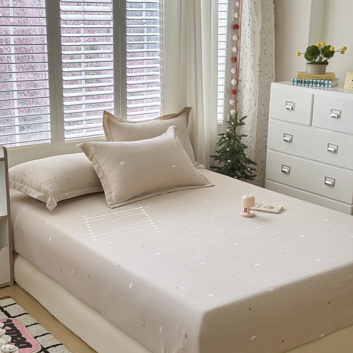 91家纺网 家纺一手货源 找家纺 恋尚羽家纺 2026新款双层纱水洗棉四件套 艾莎