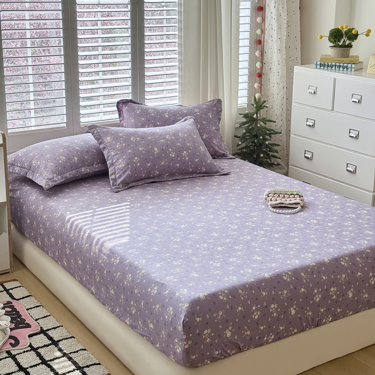 91家纺网 家纺一手货源 找家纺 恋尚羽家纺 2026新款双层纱水洗棉四件套 乌木沉香