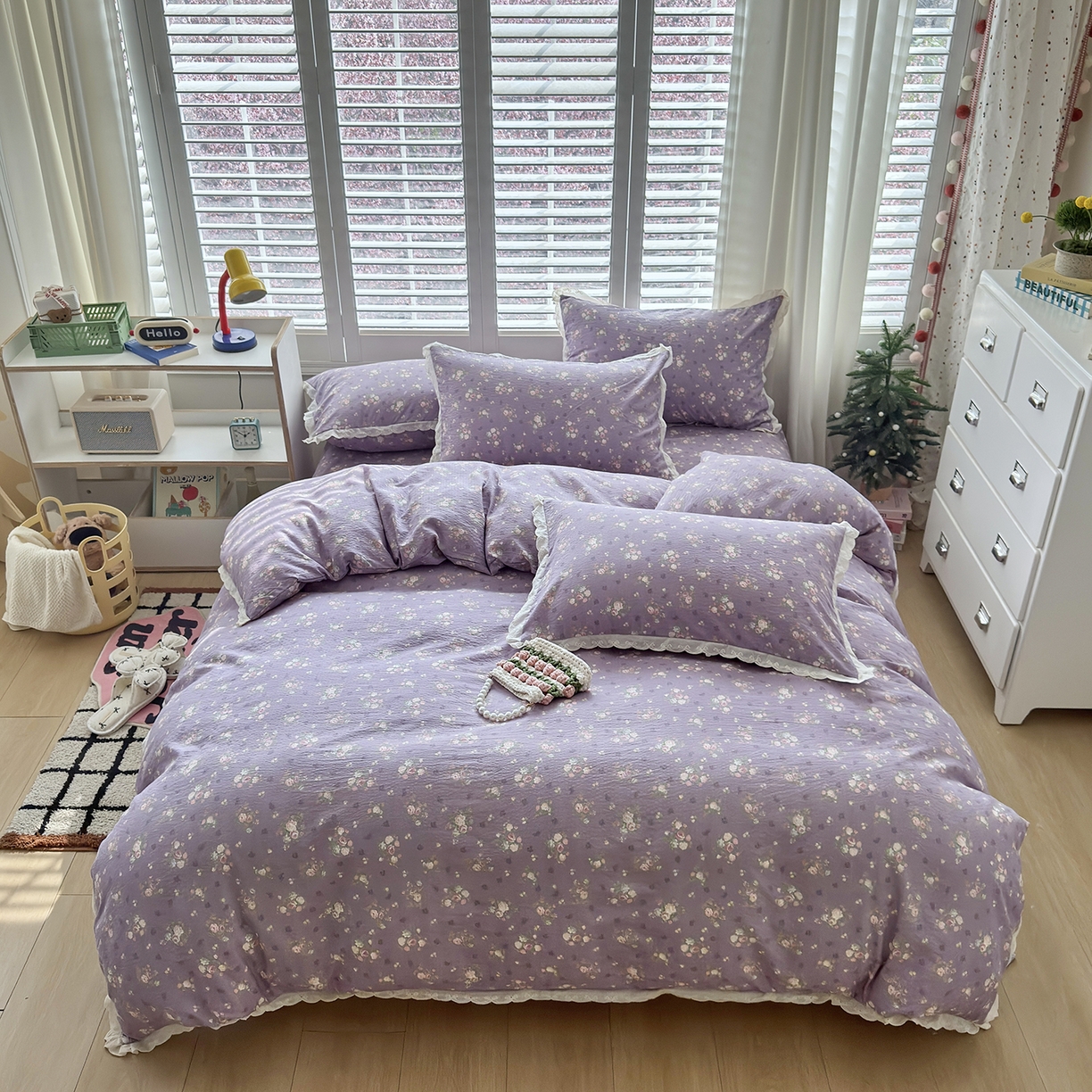 91家纺网 家纺一手货源 找家纺 恋尚羽家纺 2026新款双层纱水洗棉四件套 乌木沉香