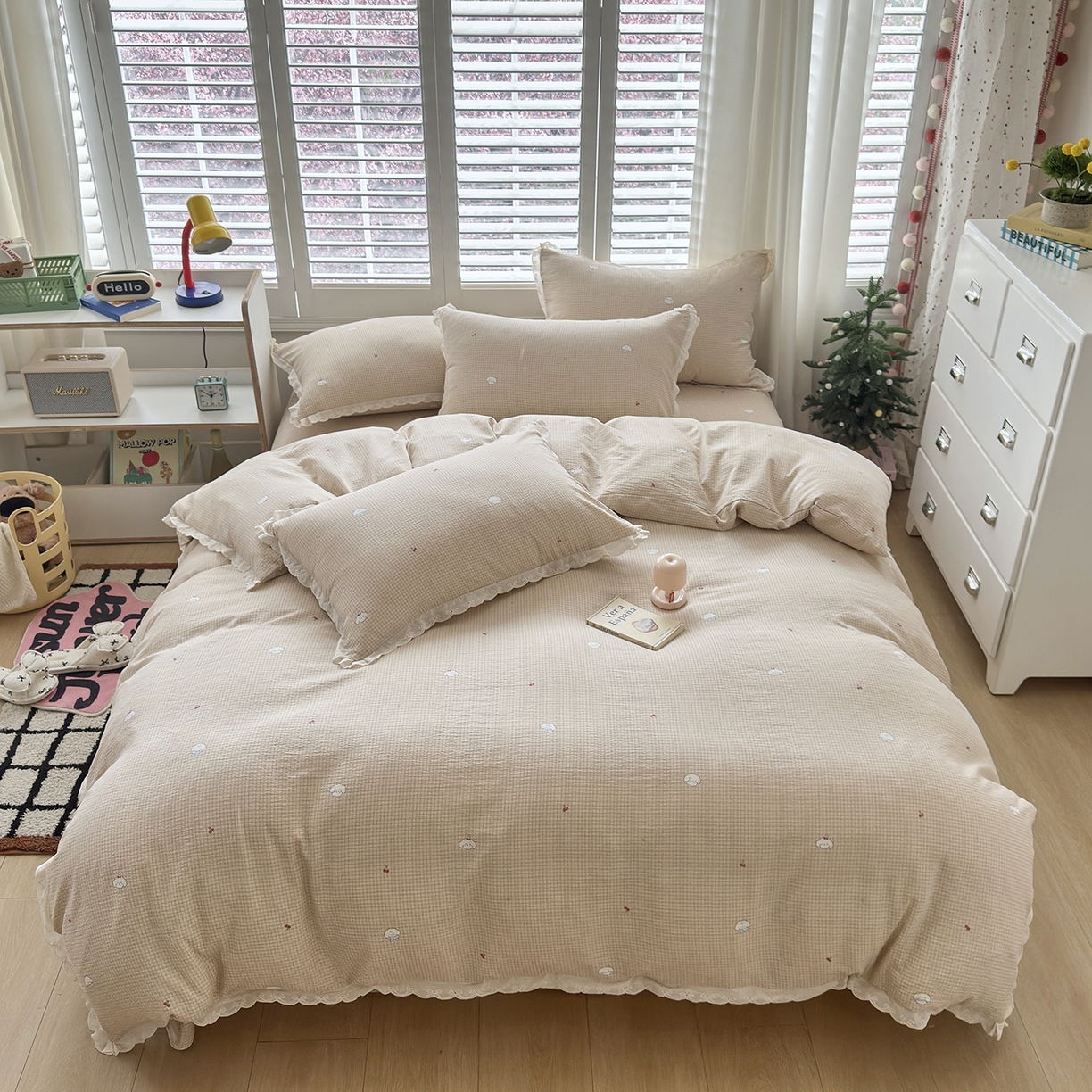 恋尚羽家纺 2026新款双层纱水洗棉四件套 艾莎