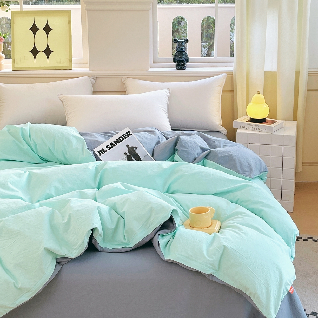 91家纺网 家纺一手货源 找家纺 春皖家纺 2026春夏新款双拼全棉水洗棉单被套被套单件单品被套 水蓝-天蓝