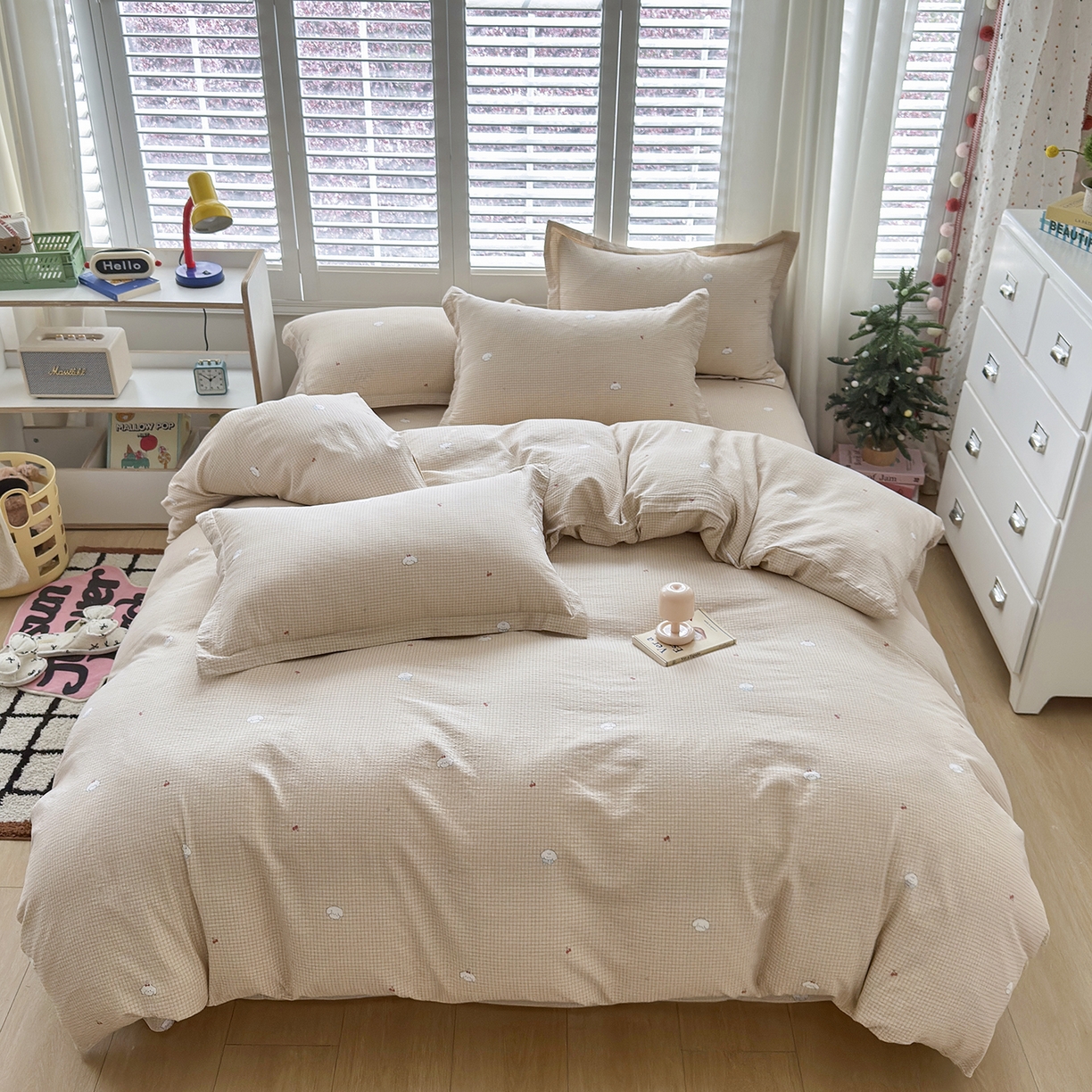 91家纺网 家纺一手货源 找家纺 恋尚羽家纺 2026新款双层纱水洗棉四件套 艾莎