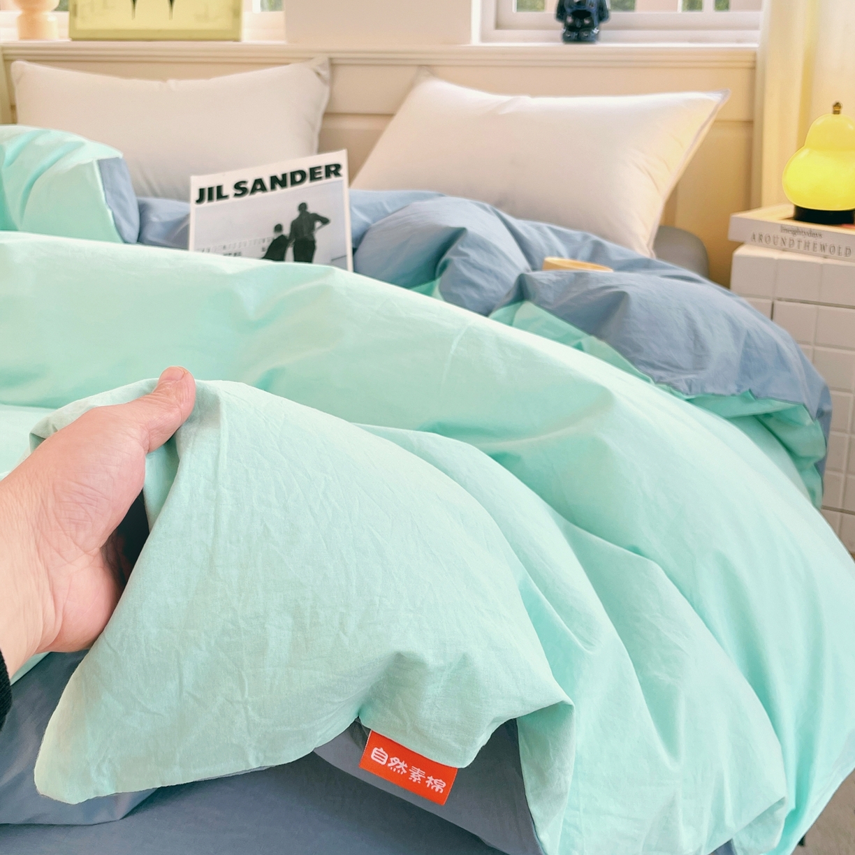 91家纺网 家纺一手货源 找家纺 春皖家纺 2026春夏新款双拼全棉水洗棉单被套被套单件单品被套 水蓝-天蓝