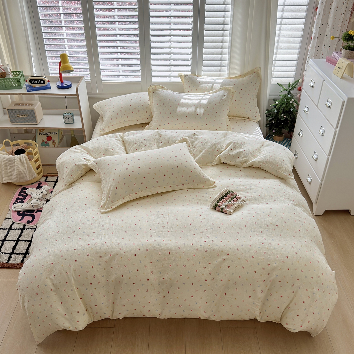 恋尚羽家纺 2026新款双层纱水洗棉四件套 花香丽影