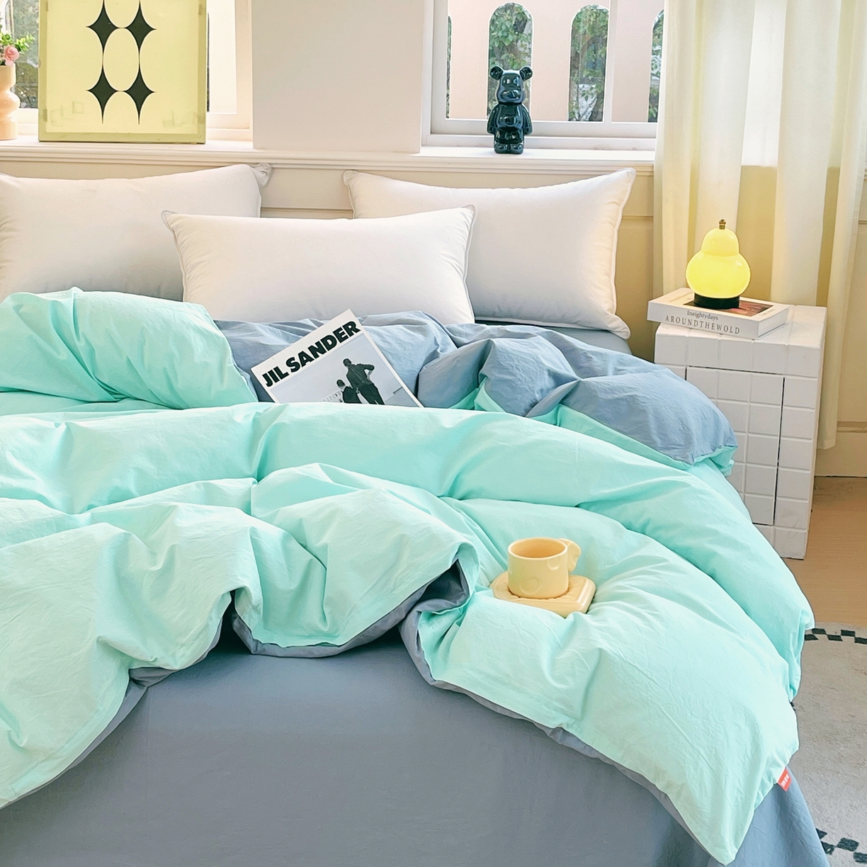 91家纺网 家纺一手货源 找家纺 春皖家纺 2026春夏新款双拼全棉水洗棉单被套被套单件单品被套 水蓝-天蓝