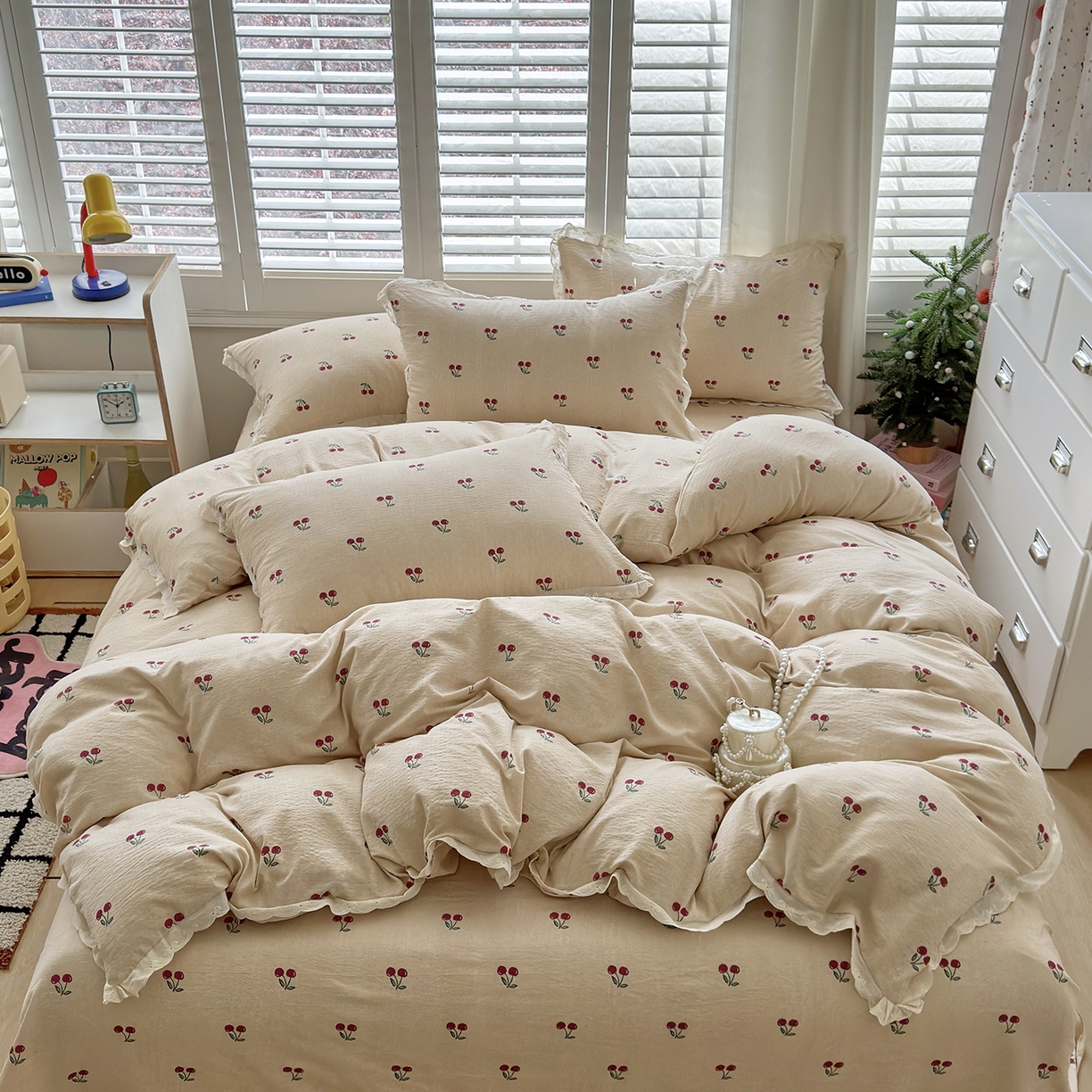 91家纺网 家纺一手货源 找家纺 恋尚羽家纺 2026新款双层纱水洗棉四件套 蜜果