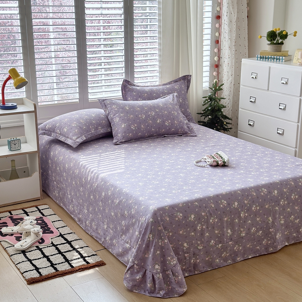 91家纺网 家纺一手货源 找家纺 恋尚羽家纺 2026新款双层纱水洗棉四件套 乌木沉香