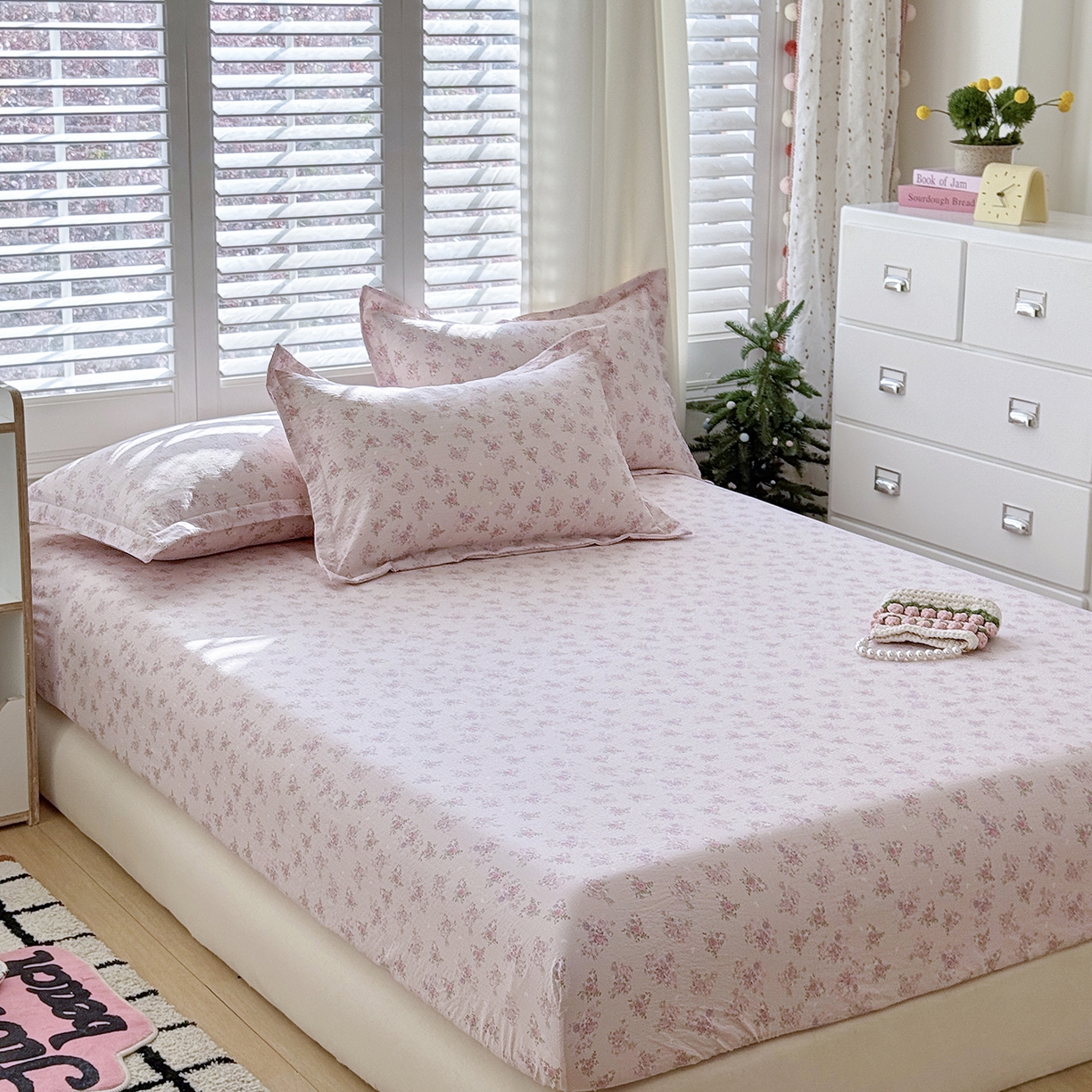 91家纺网 家纺一手货源 找家纺 恋尚羽家纺 2026新款双层纱水洗棉四件套 玫瑰花开