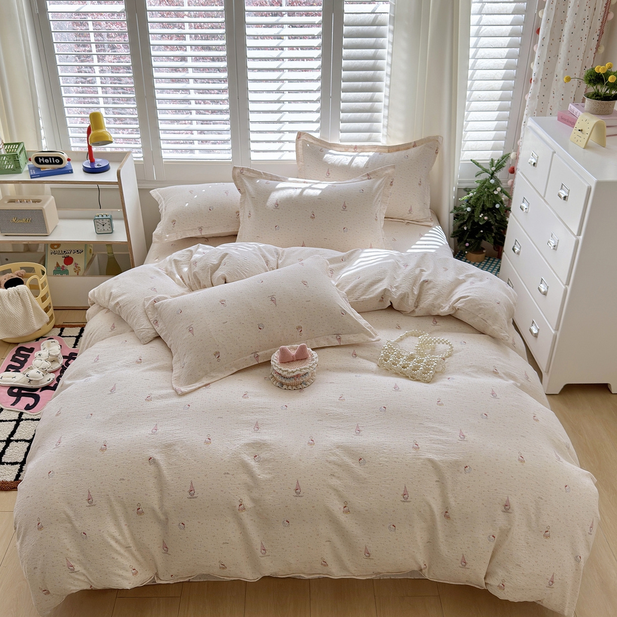 恋尚羽家纺 2026新款双层纱水洗棉四件套 小矮人