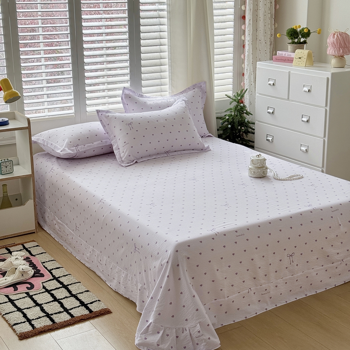 91家纺网 家纺一手货源 找家纺 恋尚羽家纺 2026新款双层纱水洗棉四件套 心心相印