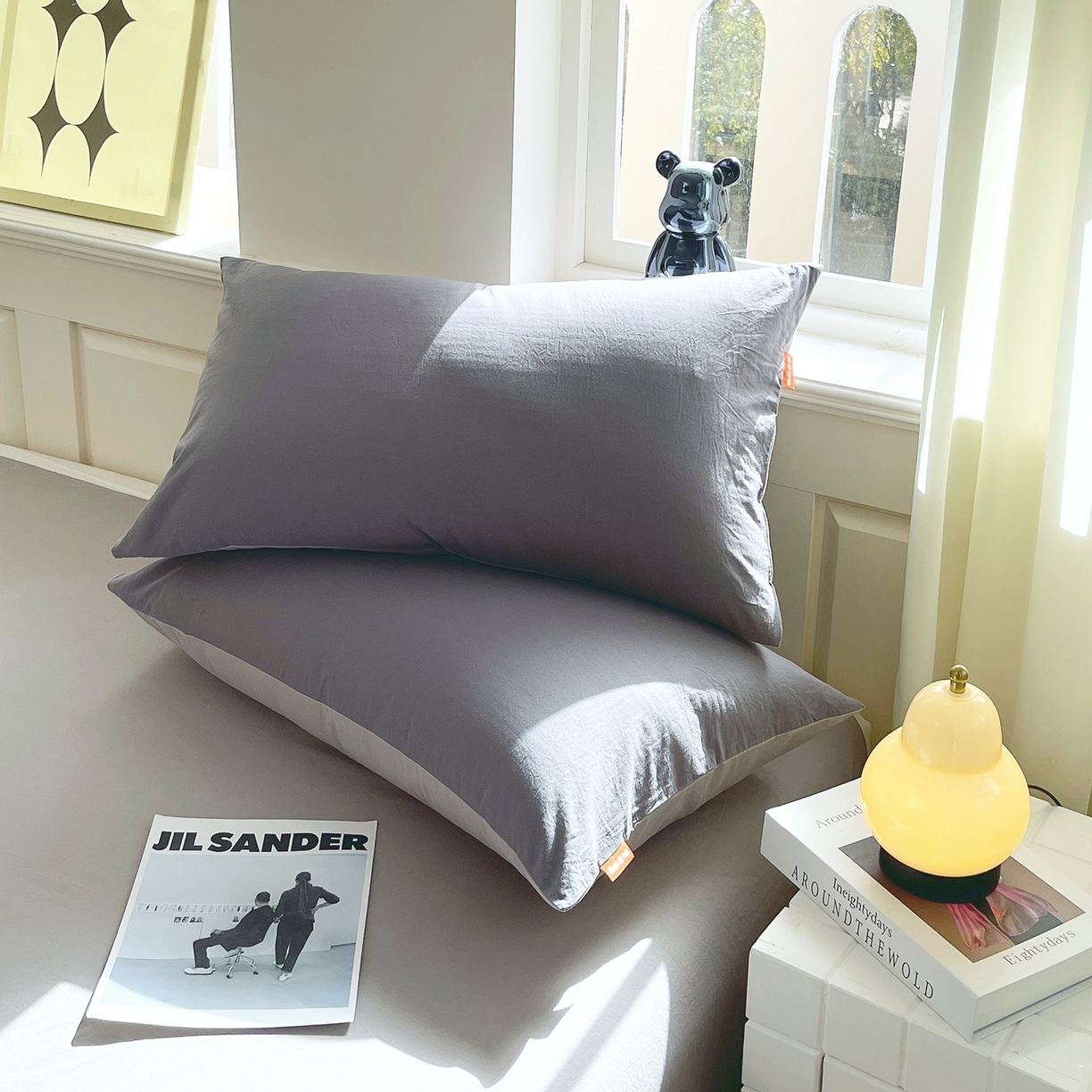 春皖家纺 2026春夏新款双拼全棉水洗棉单枕套枕套单件单品枕套 深灰-浅灰