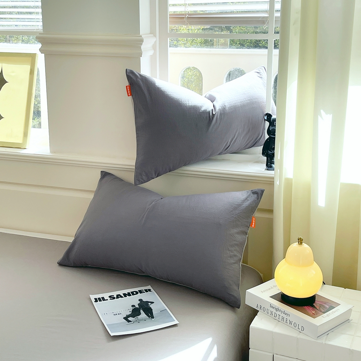 91家纺网 家纺一手货源 找家纺 春皖家纺 2026春夏新款双拼全棉水洗棉单枕套枕套单件单品枕套 深灰-浅灰