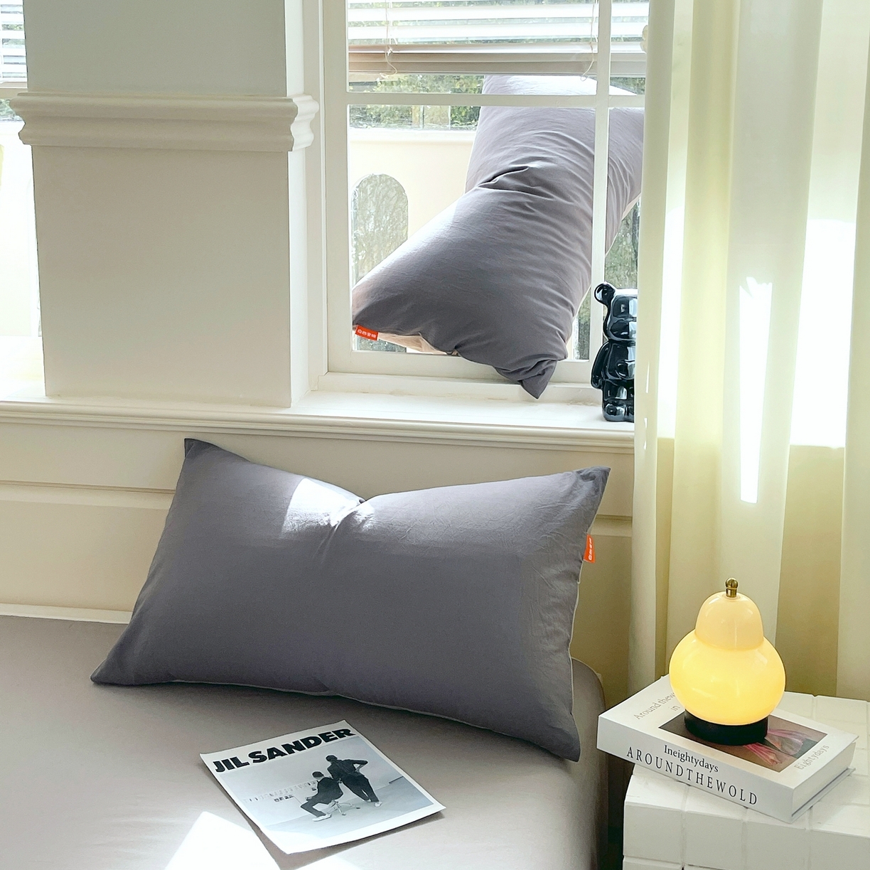 91家纺网 家纺一手货源 找家纺 春皖家纺 2026春夏新款双拼全棉水洗棉单枕套枕套单件单品枕套 深灰-浅灰