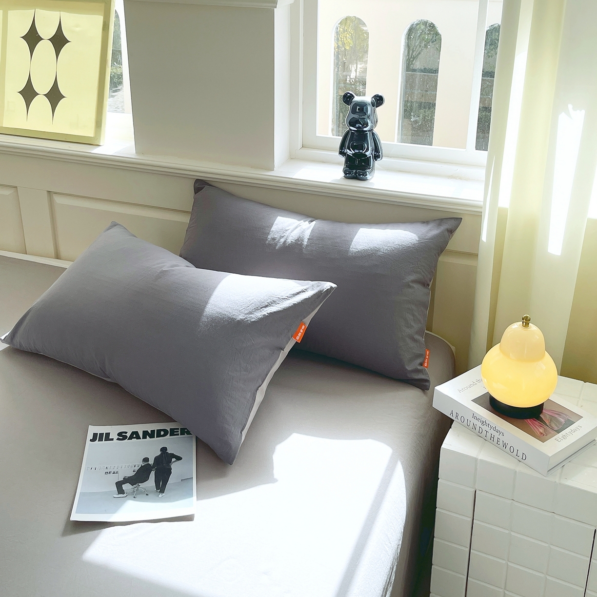 91家纺网 家纺一手货源 找家纺 春皖家纺 2026春夏新款双拼全棉水洗棉单枕套枕套单件单品枕套 深灰-浅灰