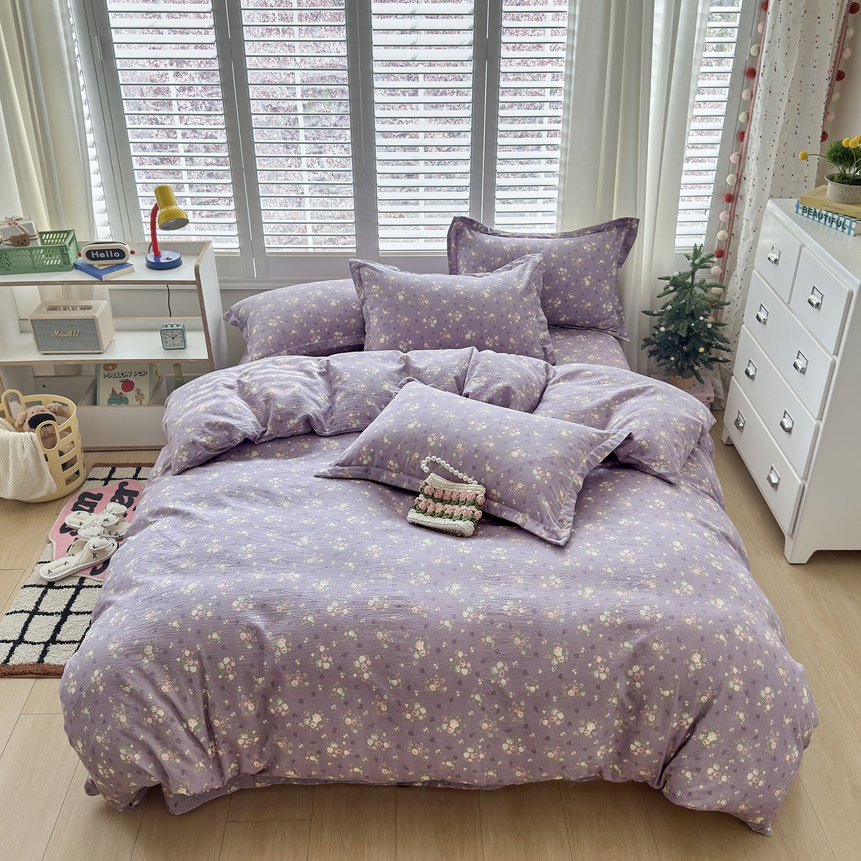 恋尚羽家纺 2026新款双层纱水洗棉四件套 乌木沉香