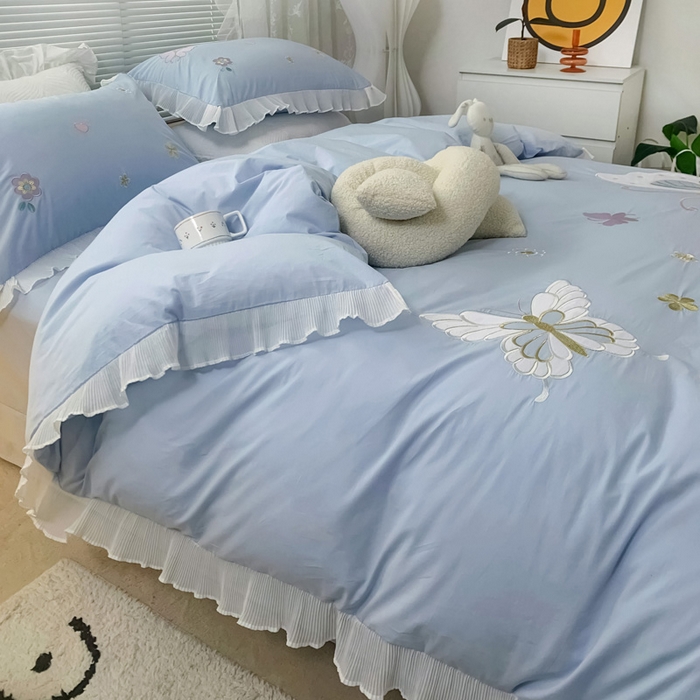 91家纺网 家纺一手货源 找家纺 （总）玉相逢 2026新款全棉水洗棉绣花四件套-蝴蝶夫人系列（棚拍图）