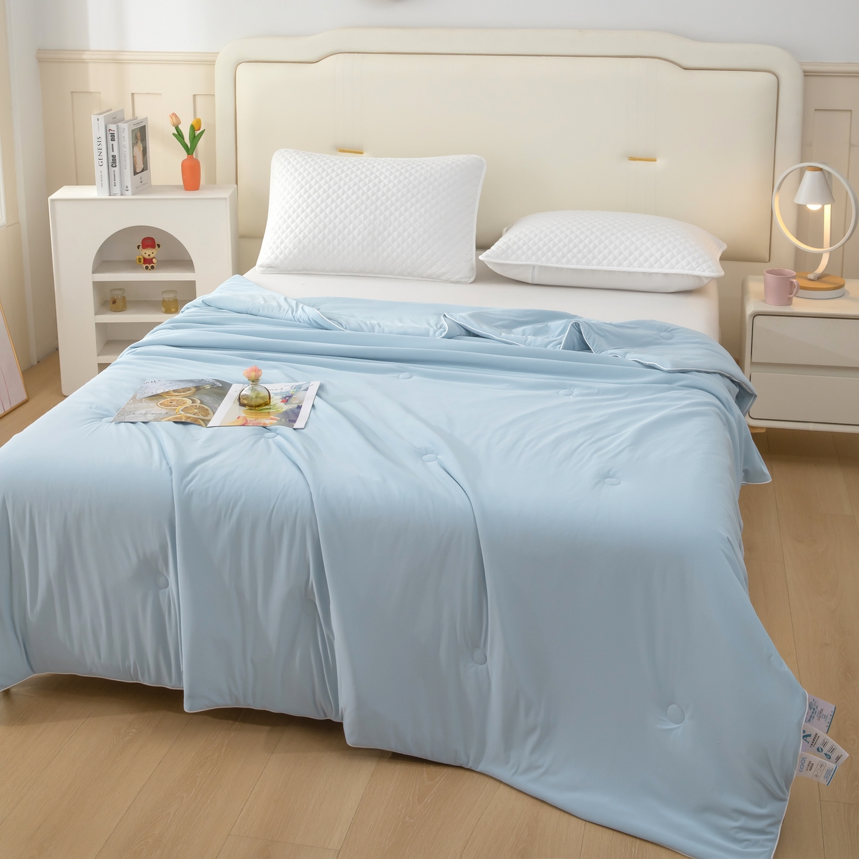 91家纺网 家纺一手货源 找家纺 木兰花 2026新款凉感A类氨纶凉感丝夏被空调被夏凉被 天空蓝