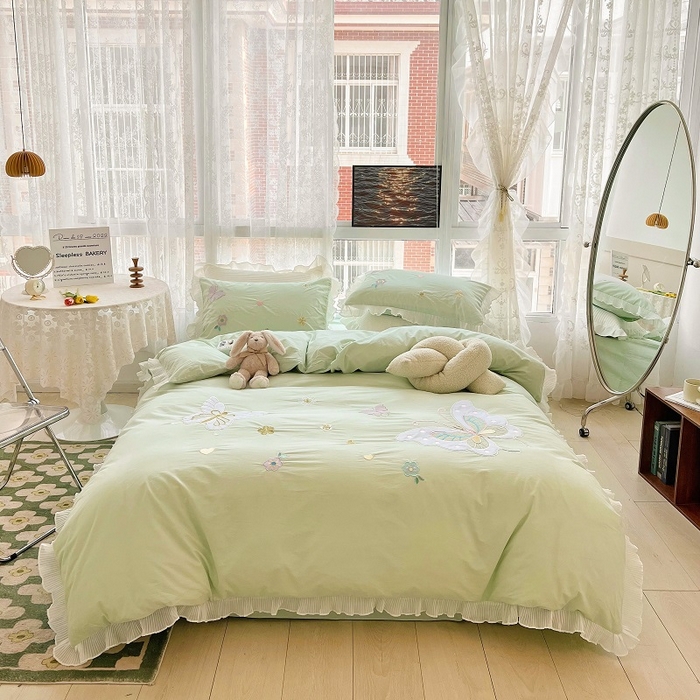 91家纺网 家纺一手货源 找家纺 （总）玉相逢 2026新款全棉水洗棉绣花四件套-蝴蝶夫人系列（棚拍图）