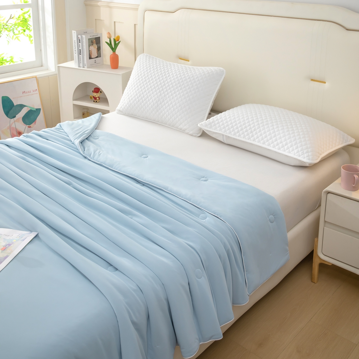 91家纺网 家纺一手货源 找家纺 木兰花 2026新款凉感A类氨纶凉感丝夏被空调被夏凉被 天空蓝