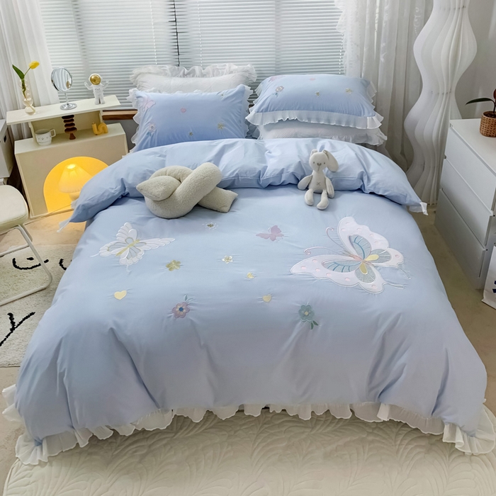 91家纺网 家纺一手货源 找家纺 玉相逢 2026新款全棉水洗棉绣花四件套-蝴蝶夫人系列（棚拍图） 蝴蝶夫人-兰