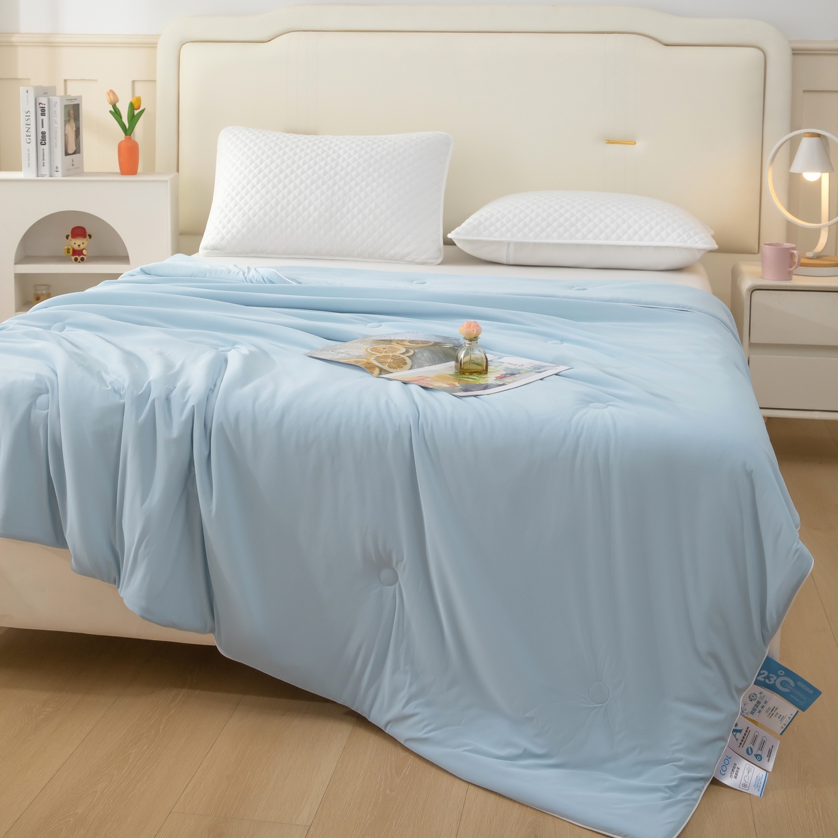 91家纺网 家纺一手货源 找家纺 木兰花 2026新款凉感A类氨纶凉感丝夏被空调被夏凉被 天空蓝