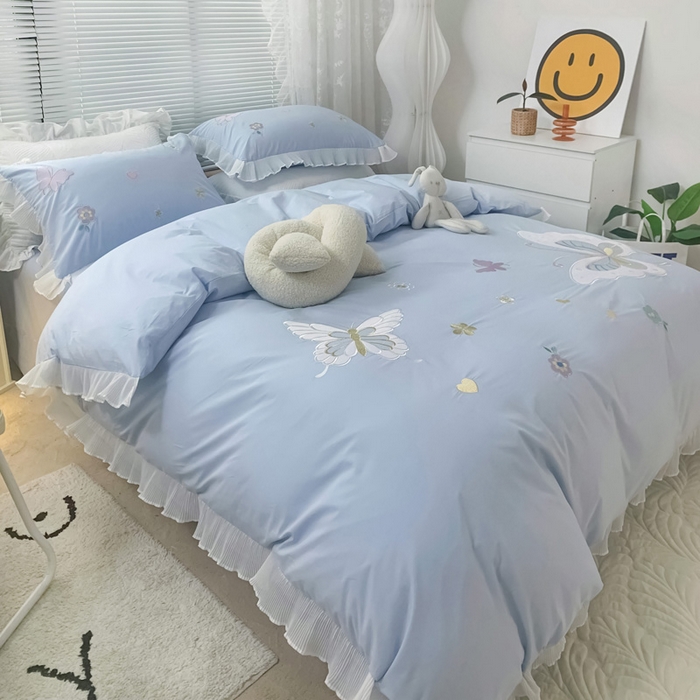 91家纺网 家纺一手货源 找家纺 玉相逢 2026新款全棉水洗棉绣花四件套-蝴蝶夫人系列（棚拍图） 蝴蝶夫人-兰