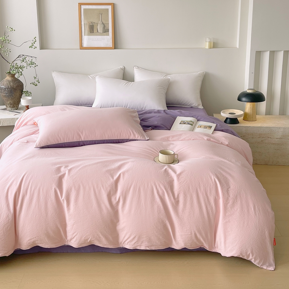 91家纺网 家纺一手货源 找家纺 春皖家纺 2026春夏新款双拼全棉水洗棉单被套被套单件单品被套 樱花粉-水晶紫