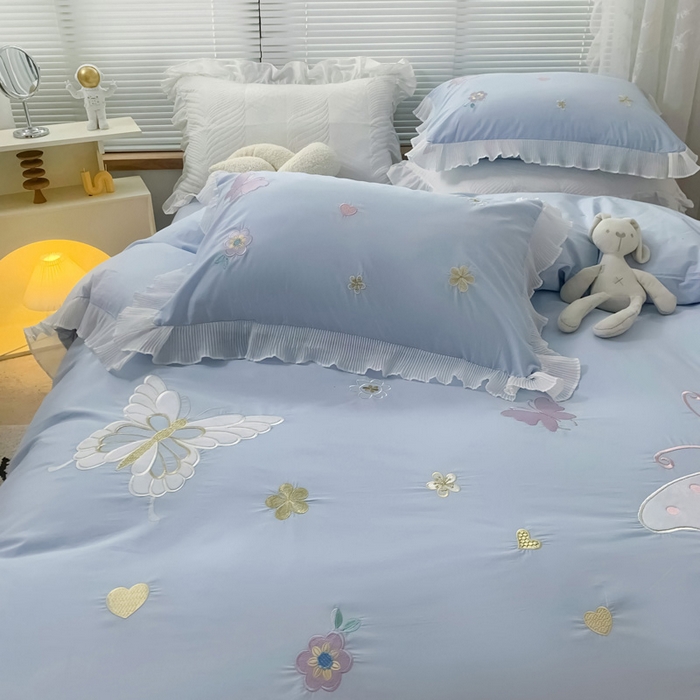 91家纺网 家纺一手货源 找家纺 玉相逢 2026新款全棉水洗棉绣花四件套-蝴蝶夫人系列（棚拍图） 蝴蝶夫人-兰