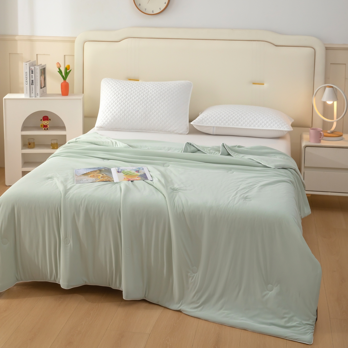 91家纺网 家纺一手货源 找家纺 木兰花 2026新款凉感A类氨纶凉感丝夏被空调被夏凉被 清茶绿