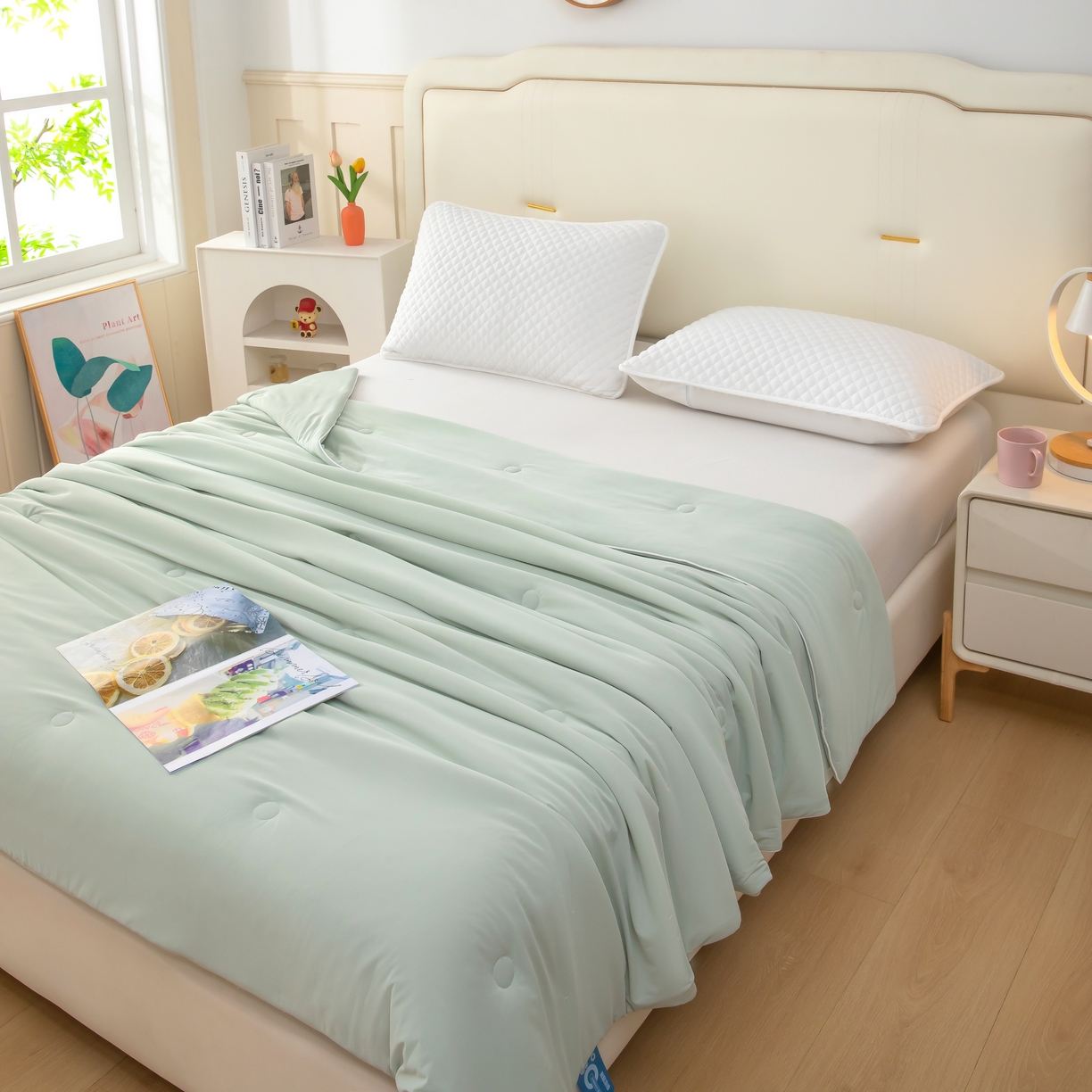 91家纺网 家纺一手货源 找家纺 木兰花 2026新款凉感A类氨纶凉感丝夏被空调被夏凉被 清茶绿