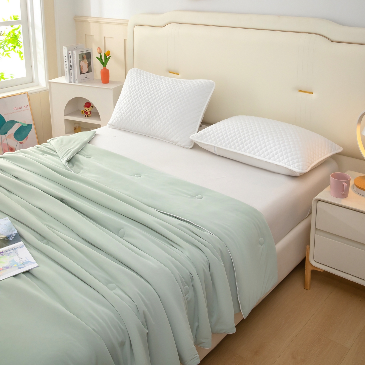 91家纺网 家纺一手货源 找家纺 木兰花 2026新款凉感A类氨纶凉感丝夏被空调被夏凉被 清茶绿